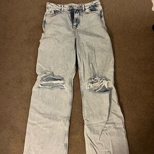 Zara Light Blue Distressed Straight Leg Jeans
